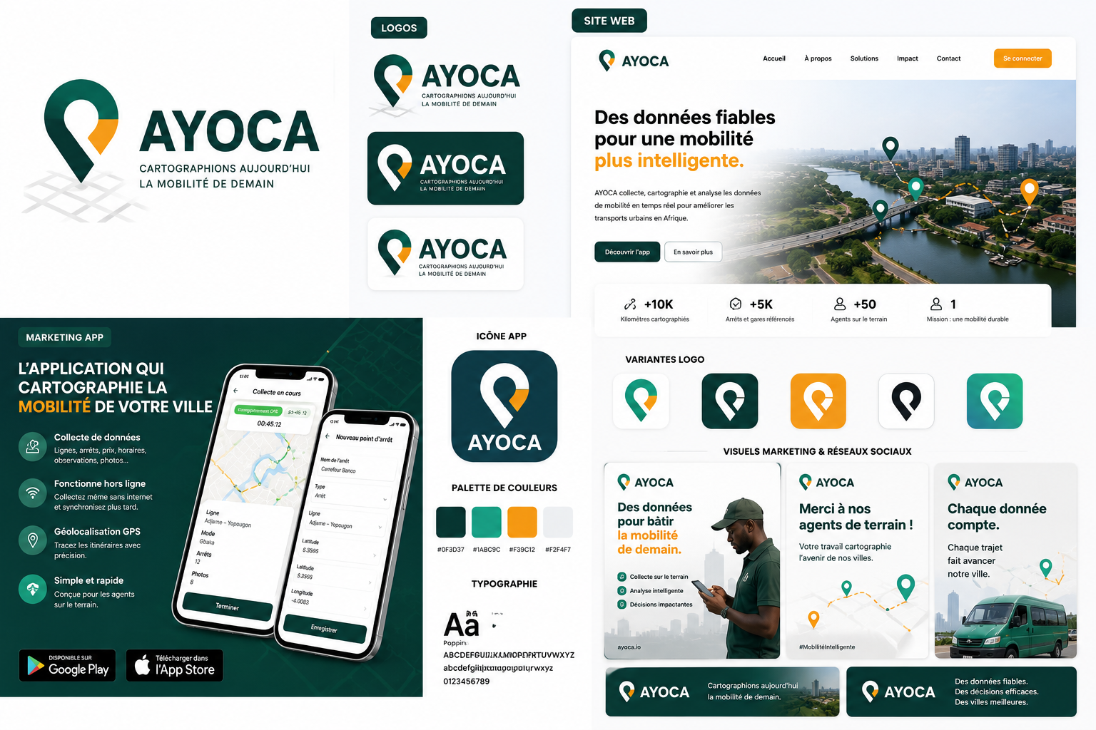Direction artistique AYOCA avec logo, application et visuels de marque